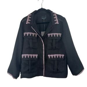 Cynthia Rowley Anthropologie Black Tweed Oversized Utility Jacket Pink NWT XS